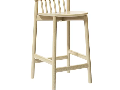 Light Wood Bar Stool With Slat Back And Straight Legs For Modern Kitchen 3d model