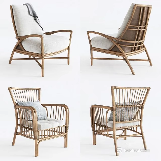 Modern Rattan Leisure Chair With Armrest And Soft Cushion Design 3d model 