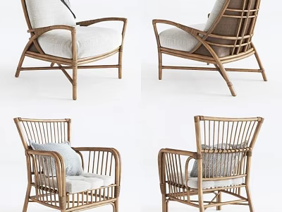 Modern Rattan Leisure Chair With Armrest And Soft Cushion Design 3d model