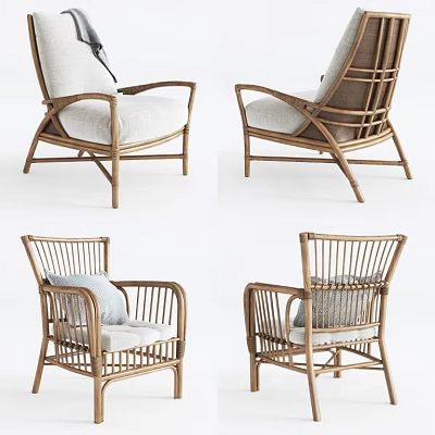 Modern Rattan Leisure Chair With Armrest And Soft Cushion Design 3d model