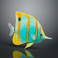 Colorful Tropical Butterflyfish With Blue Yellow Stripes And Eye Spot Swimming Gracefully