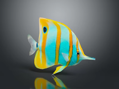 Colorful Tropical Butterflyfish With Blue Yellow Stripes And Eye Spot Swimming Gracefully 3d model