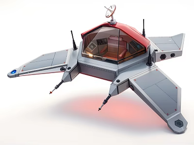 Sci Fi Style Amusement Equipment With Transparent Cockpit Gray Red Design Wings And Antenna 3d model