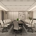 Modern Conference Room Interior With Long Meeting Table Ergonomic Chairs And Projector Screen