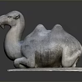 Detailed Recumbent Gray Stone Camel Sculpture on Square Base