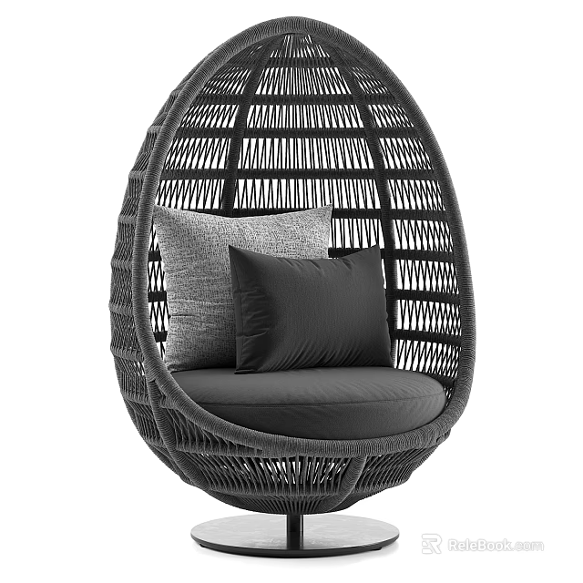 Egg Shaped Woven Armchair With Gray And Black Cushions For Modern Interior 3d model 