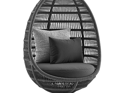 Egg Shaped Woven Armchair With Gray And Black Cushions For Modern Interior 3d model