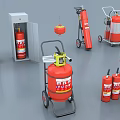 Diverse Fire Safety Equipment Including Wheeled Portable Extinguishers Cabinets And Alarm Bells