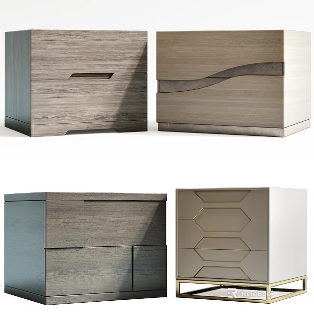 Modern Wooden Bedside Tables With Sleek Drawers And Various Designs 3d model 