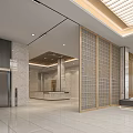 Modern Sales Office Interior With Skylight Marble Pillars Green Chairs And Large Screen