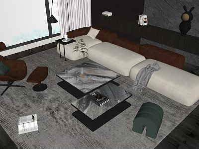 Modern Living Room Sofa Coffee Table Set With Marble Top And Fabric Upholstery 3d model