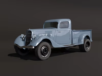 Vintage Light Blue Truck With Classic Front Grille And Single Cab Design 3d model