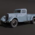 Vintage Light Blue Truck With Classic Front Grille And Single Cab Design