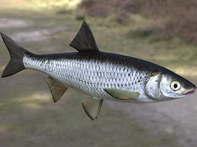 Aquatic Silver Fish with Shiny Scales and Fins in Natural Habitat 3d model