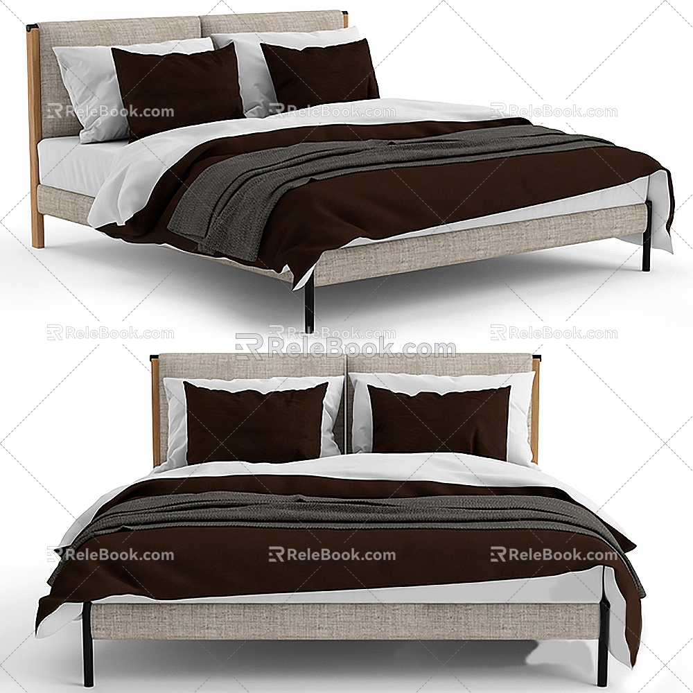 double bed bedroom furniture bedside table bed 3d model