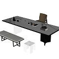 Modern Office Desk Setup With Laptop Stationery Bench And Cube Stool 3d model