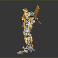 Detailed Yellow Mechanical Robot Character With Armored Body Limb And Joint Design