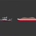 Small Red and White Tugboat With Large Cargo Barge on Water Surface