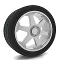 Car Tire with Silver Alloy Wheel Five Spoke Design Black Rubber Tread Pattern
