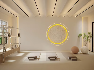 Bright Yoga Studio Interior With Mats And Equipment 3d model