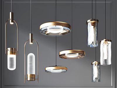 Modern Pendant Lights With Gold Metal Frames And Glass Shades For Interior Decoration 3d model