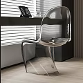 Modern Transparent Acrylic Chair In Interior With Window Blinds And Wooden Floor
