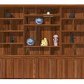 Traditional Wooden Display Shelf With Decorative Items Multiple Layers And Storage Cabinets