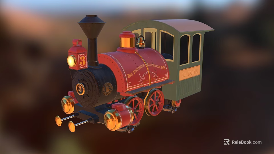 Vintage Metro Train Featuring Red Black Locomotive Green Carriages Bell And Number 5 3d model 