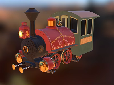 Vintage Metro Train Featuring Red Black Locomotive Green Carriages Bell And Number 5 3d model