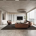 Light Toned Dining Living Room Interior With Round Table Pink Chairs Chandelier Bookshelf And Wall Art