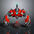 Red Multi Legged Mechanical Creature With Blue Eyes And Metallic Features 3d model