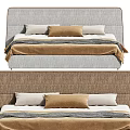 Modern Double Bed Interior With Brown Gray Headboards Frames Pillows And Warm Blankets 3d model