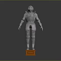 Full Body Silver Medieval Knight Armor Standing On Orange Wooden Base