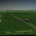 Vast Lush Green Farmland Landscape With Agricultural Spraying Tractors Operating Under Bright Sunny Sky