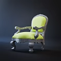 Vintage Style Accent Chair With Gray Wooden Frame Green Cushion And Carved Design Details