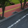 Road Facilities Featuring Red Brick Pavement Trees Parked Bicycles And Adjacent Road With White Markings