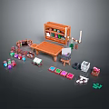 Colorful Building Blocks Set With Wooden Bookshelf Table And Miniature Accessories