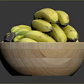 Fresh Yellow Ripe Bananas In Wooden Bowl On Dark Background