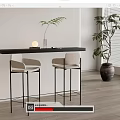 Minimalist Modern Interior Featuring Two Bar Stools Black Counter And Window Plant