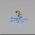 Cartoon Character In Mushroom Hat And Red Scarf Standing On Blue Snowflake With Falling Snowflakes