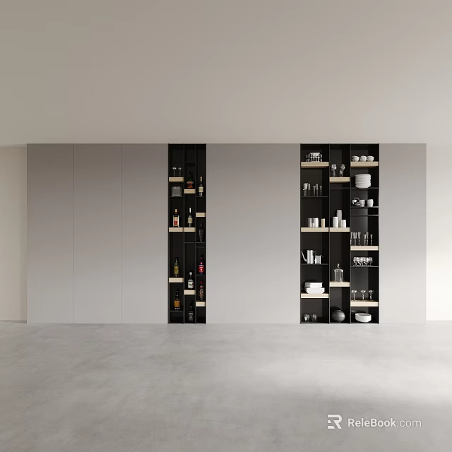 Elegant Modern Decorative Cabinet With Glass Shelves And Display Items In Living Room 3d model 
