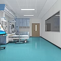 Modern Hospital Ward With Large Screen Virus Image Medical Beds And Equipment Setup