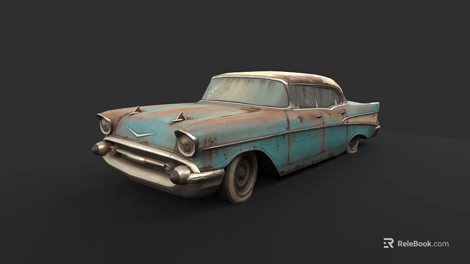 Vintage Blue Rusty Classic Car With Weathered Exterior And Retro Styling 3d model 