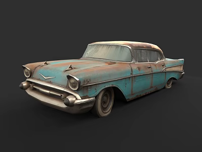 Vintage Blue Rusty Classic Car With Weathered Exterior And Retro Styling 3d model