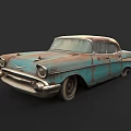Vintage Blue Rusty Classic Car With Weathered Exterior And Retro Styling