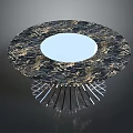 Round Dining Table Set with Marble Tabletop and Circular White Center on Radiating Metal Legs