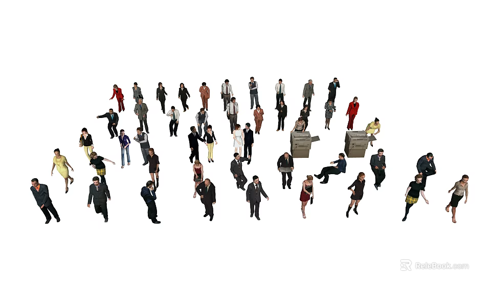 Group of Multiple People in Various Poses with Different Outfits Isolated on White Background 3d model 