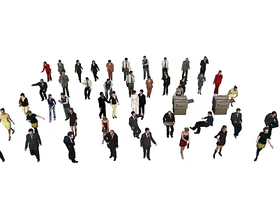 Group of Multiple People in Various Poses with Different Outfits Isolated on White Background 3d model