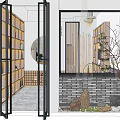 Modern Tea Room Interior With Wooden Shelves Counter Stools And Decorative Items