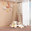 Ceiling Canopy with Star Moon Cloud Decorations and Teddy Bear in Kids Room